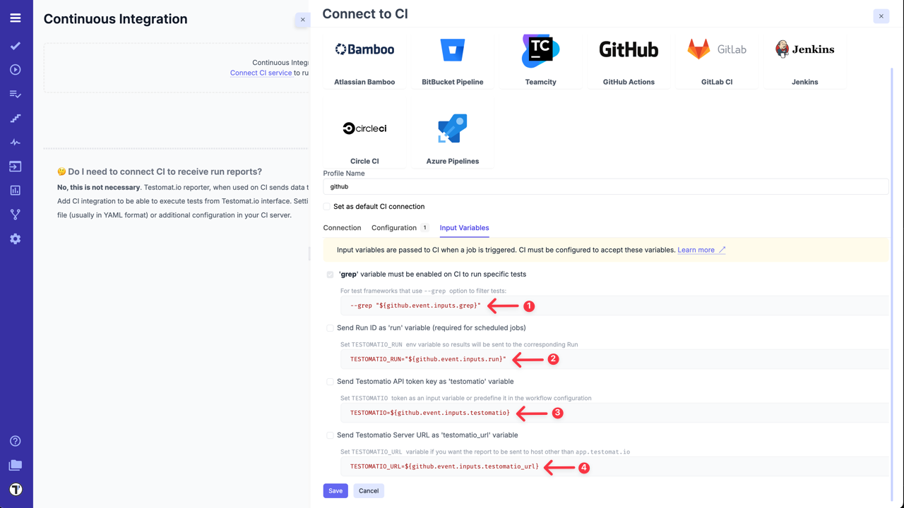 Testomatio - Input Variables