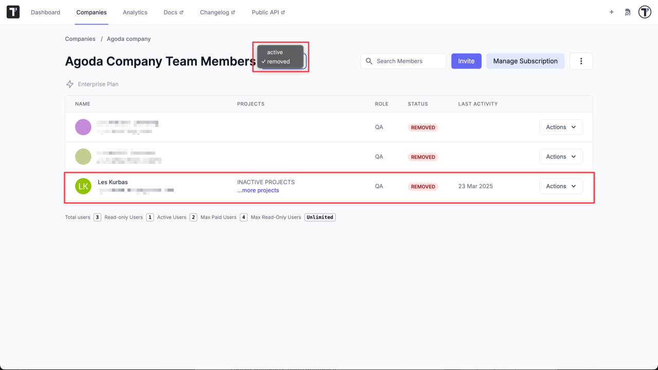 Testomatio - Delete team member
